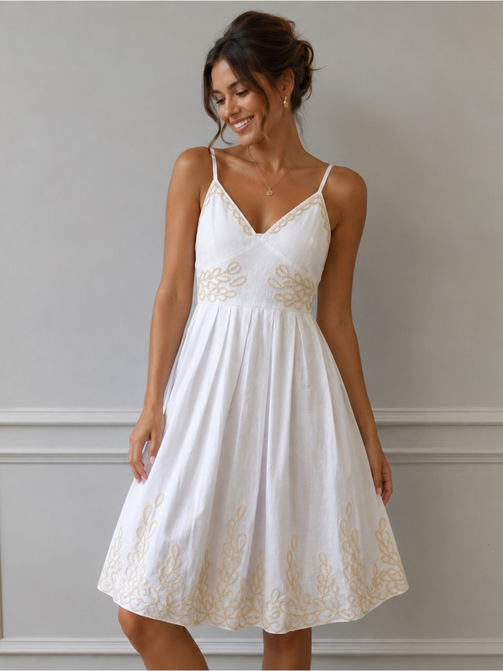 Christian Lacroix White Elegant Embroidered and Lined Dress Sz L /12